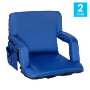 Malta Set of 2 Blue Portable Lightweight Reclining Stadium Chairs with Armrests, Padded Back & Seat - Storage Pockets & Backpack Straps, FV-FA090-BL-2-GG