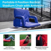 Malta Blue Portable Lightweight Reclining Stadium Chair with Armrests, Padded Back & Seat with Dual Storage Pockets and Backpack Straps, FV-FA090-BL-GG