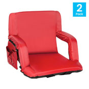 Malta Set of 2 Red Portable Lightweight Reclining Stadium Chairs with Armrests, Padded Back & Seat - Storage Pockets & Backpack Straps, FV-FA090-RD-2-GG