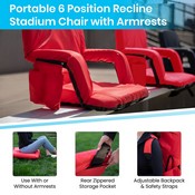 Malta Set of 2 Red Portable Lightweight Reclining Stadium Chairs with Armrests, Padded Back & Seat - Storage Pockets & Backpack Straps, FV-FA090-RD-2-GG