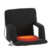Malta Black Portable Heated Reclining Stadium Chair with Armrests, Padded Back & Heated Seat with Dual Storage Pockets and Backpack Straps, FV-FA090H-BK-GG