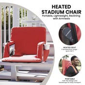 Malta Red Portable Heated Reclining Stadium Chair with Armrests, Padded Back & Heated Seat with Dual Storage Pockets and Backpack Straps, FV-FA090H-RD-GG