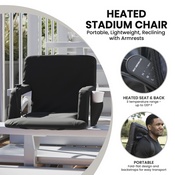 Malta Black Portable Heated Reclining Stadium Chair with Armrests, Heated Padded Back & Heated Seat with Dual Storage Pockets and Backpack Straps, FV-FA090HH-BK-GG