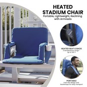 Malta Blue Portable Heated Reclining Stadium Chair with Armrests, Heated Padded Back & Heated Seat with Dual Storage Pockets and Backpack Straps, FV-FA090HH-BL-GG