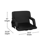 Malta Extra Wide Black Lightweight Reclining Stadium Chair with Armrests, Padded Back & Seat with Dual Storage Pockets and Backpack Straps, FV-FA090L-BK-GG