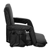 Malta Extra Wide Black Lightweight Reclining Stadium Chair with Armrests, Padded Back & Seat with Dual Storage Pockets and Backpack Straps, FV-FA090L-BK-GG