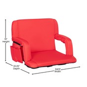Malta Extra Wide Red Lightweight Reclining Stadium Chair with Armrests, Padded Back & Seat with Dual Storage Pockets and Backpack Straps, FV-FA090L-RD-GG