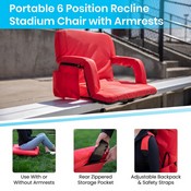 Malta Extra Wide Red Lightweight Reclining Stadium Chair with Armrests, Padded Back & Seat with Dual Storage Pockets and Backpack Straps, FV-FA090L-RD-GG