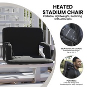 Malta Extra Wide Black Portable Heated Reclining Stadium Chair w/Armrests, Padded Back & Heated Seat w/Dual Storage Pockets and Backpack Straps, FV-FA090LH-BK-GG