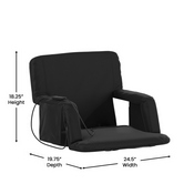 Malta Extra Wide Black Portable Heated Reclining Stadium Chair w/Armrests, Padded Back & Heated Seat w/Dual Storage Pockets and Backpack Straps, FV-FA090LH-BK-GG