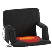 Malta Extra Wide Black Portable Heated Reclining Stadium Chair w/Armrests, Padded Back & Heated Seat w/Dual Storage Pockets and Backpack Straps, FV-FA090LH-BK-GG