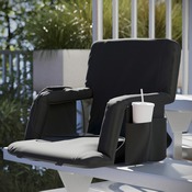 Malta Extra Wide Black Portable Heated Reclining Stadium Chair w/Armrests, Padded Back & Heated Seat w/Dual Storage Pockets and Backpack Straps, FV-FA090LH-BK-GG