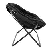 Eleanor 56" Portable Folding Double Saucer Chair with 2 Folding Ottomans Black Faux Fur with a Black Steel Frame for Dorm or Bedroom, FV-FDS-001-2FR-BK-BK-GG