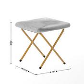 Eleanor 56" Portable Folding Double Saucer Chair with 2 Folding Ottomans Gray Faux Fur with a Soft Gold Steel Frame for Dorm or Bedroom, FV-FDS-001-2FR-GY-SGD-GG