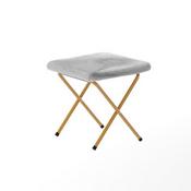 Eleanor 56" Portable Folding Double Saucer Chair with 2 Folding Ottomans Gray Faux Fur with a Soft Gold Steel Frame for Dorm or Bedroom, FV-FDS-001-2FR-GY-SGD-GG