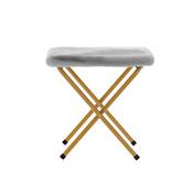 Eleanor 56" Portable Folding Double Saucer Chair with 2 Folding Ottomans Gray Faux Fur with a Soft Gold Steel Frame for Dorm or Bedroom, FV-FDS-001-2FR-GY-SGD-GG