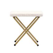 Eleanor 56" Portable Folding Double Saucer Chair with 2 Folding Ottomans Ivory Faux Shearling with a Soft Gold Steel Frame for Dorm or Bedroom, FV-FDS-001-2FR-IV-SGD-GG