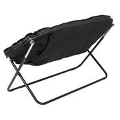 Eleanor 56" Portable Folding Double Saucer Chair in Black Faux Fur with a Black Steel Frame for Dorm, Living Room, or Bedroom, FV-FDS-001-BK-BK-GG