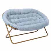Eleanor 56" Portable Folding Double Saucer Chair in Dusty Aqua Faux Fur with a Soft Gold Steel Frame for Dorm, Living Room, or Bedroom, FV-FDS-001-DTAQ-SGD-GG