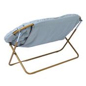 Eleanor 56" Portable Folding Double Saucer Chair in Dusty Aqua Faux Fur with a Soft Gold Steel Frame for Dorm, Living Room, or Bedroom, FV-FDS-001-DTAQ-SGD-GG