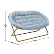 Eleanor 56" Portable Folding Double Saucer Chair in Dusty Aqua Faux Fur with a Soft Gold Steel Frame for Dorm, Living Room, or Bedroom, FV-FDS-001-DTAQ-SGD-GG