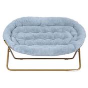 Eleanor 56" Portable Folding Double Saucer Chair in Dusty Aqua Faux Fur with a Soft Gold Steel Frame for Dorm, Living Room, or Bedroom, FV-FDS-001-DTAQ-SGD-GG
