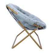 Eleanor 56" Portable Folding Double Saucer Chair in Dusty Aqua Faux Fur with a Soft Gold Steel Frame for Dorm, Living Room, or Bedroom, FV-FDS-001-DTAQ-SGD-GG