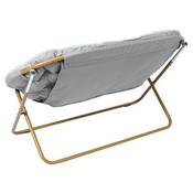 Eleanor 56" Portable Folding Double Saucer Chair in Gray Faux Fur with a Soft Gold Steel Frame for Dorm, Living Room, or Bedroom, FV-FDS-001-GY-SGD-GG