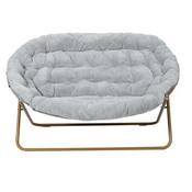 Eleanor 56" Portable Folding Double Saucer Chair in Gray Faux Fur with a Soft Gold Steel Frame for Dorm, Living Room, or Bedroom, FV-FDS-001-GY-SGD-GG