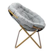 Eleanor 56" Portable Folding Double Saucer Chair in Gray Faux Fur with a Soft Gold Steel Frame for Dorm, Living Room, or Bedroom, FV-FDS-001-GY-SGD-GG