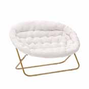 Eleanor 56" Portable Folding Double Saucer Chair in Ivory Faux Shearling with a Soft Gold Steel Frame for Dorm, Living Room, or Bedroom, FV-FDS-001-IV-SGD-GG