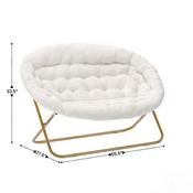 Eleanor 56" Portable Folding Double Saucer Chair in Ivory Faux Shearling with a Soft Gold Steel Frame for Dorm, Living Room, or Bedroom, FV-FDS-001-IV-SGD-GG