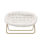 Eleanor 56" Portable Folding Double Saucer Chair in Ivory Faux Shearling with a Soft Gold Steel Frame for Dorm, Living Room, or Bedroom, FV-FDS-001-IV-SGD-GG