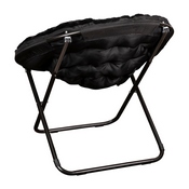 Gwen 38" Oversize Portable Faux Fur Folding Saucer Moon Chair for Dorm and Bedroom, Black Faux Fur/Black Frame, FV-FMC-025-BK-BK-GG