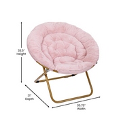 Gwen 38" Oversize Portable Faux Fur Folding Saucer Moon Chair for Dorm and Bedroom, Blush Faux Fur/Soft Gold Frame, FV-FMC-025-BL-SGD-GG