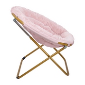 Gwen 38" Oversize Portable Faux Fur Folding Saucer Moon Chair for Dorm and Bedroom, Blush Faux Fur/Soft Gold Frame, FV-FMC-025-BL-SGD-GG