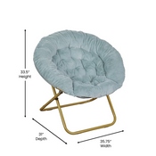 Gwen 38" Oversize Portable Faux Fur Folding Saucer Moon Chair for Dorm and Bedroom, Dusty Aqua Faux Fur/Soft Gold Frame, FV-FMC-025-DTAQ-SGD-GG