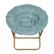 Gwen 38" Oversize Portable Faux Fur Folding Saucer Moon Chair for Dorm and Bedroom, Dusty Aqua Faux Fur/Soft Gold Frame, FV-FMC-025-DTAQ-SGD-GG