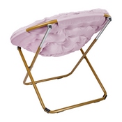 Gwen 38" Oversize Portable Faux Fur Folding Saucer Moon Chair for Dorm and Bedroom, Dusty Purple Faux Fur/Soft Gold Frame, FV-FMC-025-DTPRP-SGD-GG