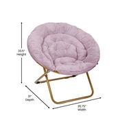 Gwen 38" Oversize Portable Faux Fur Folding Saucer Moon Chair for Dorm and Bedroom, Dusty Purple Faux Fur/Soft Gold Frame, FV-FMC-025-DTPRP-SGD-GG