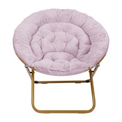 Gwen 38" Oversize Portable Faux Fur Folding Saucer Moon Chair for Dorm and Bedroom, Dusty Purple Faux Fur/Soft Gold Frame, FV-FMC-025-DTPRP-SGD-GG