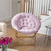 Gwen 38" Oversize Portable Faux Fur Folding Saucer Moon Chair for Dorm and Bedroom, Dusty Purple Faux Fur/Soft Gold Frame, FV-FMC-025-DTPRP-SGD-GG