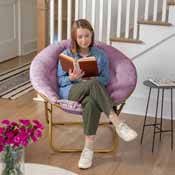 Gwen 38" Oversize Portable Faux Fur Folding Saucer Moon Chair for Dorm and Bedroom, Dusty Purple Faux Fur/Soft Gold Frame, FV-FMC-025-DTPRP-SGD-GG