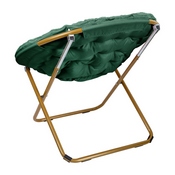 Gwen 38" Oversize Portable Faux Fur Folding Saucer Moon Chair for Dorm and Bedroom, Emerald Faux Fur/Soft Gold Frame, FV-FMC-025-EMRLD-SGD-GG