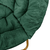 Gwen 38" Oversize Portable Faux Fur Folding Saucer Moon Chair for Dorm and Bedroom, Emerald Faux Fur/Soft Gold Frame, FV-FMC-025-EMRLD-SGD-GG