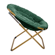 Gwen 38" Oversize Portable Faux Fur Folding Saucer Moon Chair for Dorm and Bedroom, Emerald Faux Fur/Soft Gold Frame, FV-FMC-025-EMRLD-SGD-GG