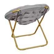 Gwen 38" Oversize Portable Faux Fur Folding Saucer Moon Chair for Dorm and Bedroom, Gray Faux Fur/Soft Gold Frame, FV-FMC-025-GY-SGD-GG