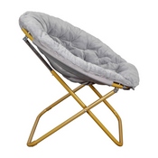 Gwen 38" Oversize Portable Faux Fur Folding Saucer Moon Chair for Dorm and Bedroom, Gray Faux Fur/Soft Gold Frame, FV-FMC-025-GY-SGD-GG