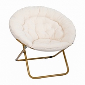 Gwen 38" Oversize Portable Faux Fur Folding Saucer Moon Chair for Dorm and Bedroom, Ivory Sherpa/Soft Gold Frame, FV-FMC-025-IV-SGD-GG