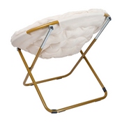 Gwen 38" Oversize Portable Faux Fur Folding Saucer Moon Chair for Dorm and Bedroom, Ivory Sherpa/Soft Gold Frame, FV-FMC-025-IV-SGD-GG